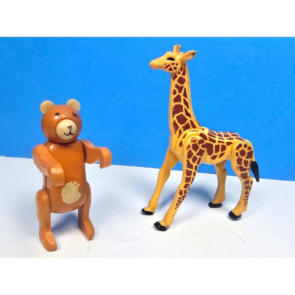 Vintage Fisher-Price Articulated Animal Toys Giraffe & Bear Plastic Collectible